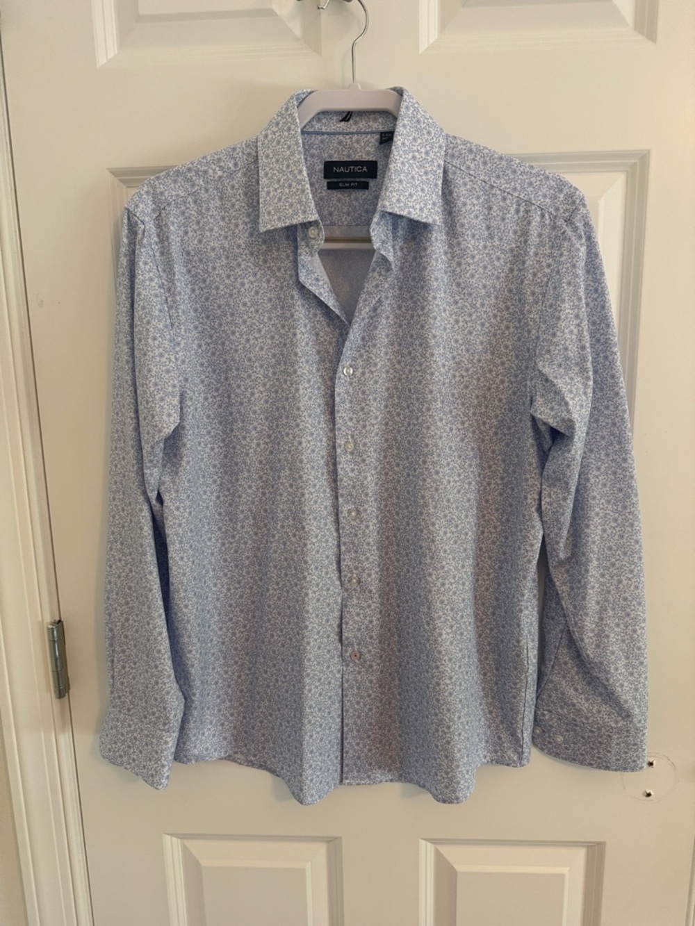 Nautica Light Blue Micro-Print Slim Fit Button Down Shirt Medium